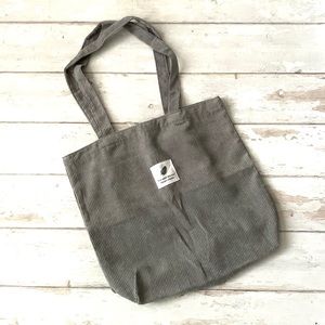 Corduroy Tote Bag Ribbed Gray 100% Cotton Eco Reusable Purse 14in x 14in NEW